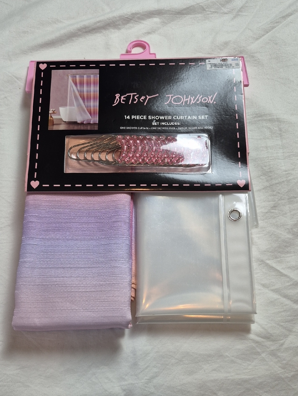 Betsey Johnson Pink Lavender Ombre 14-Piece Shower Curtain Set
